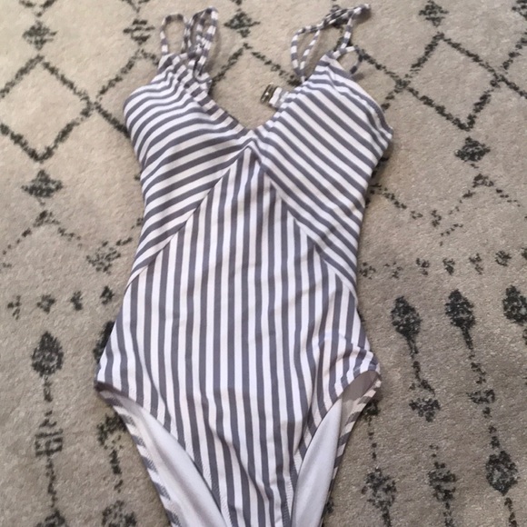 grey and white swimsuit